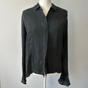 Merona 100% Silk Gray Button Up Blouse Quiet Luxury Closet Staple Size Large